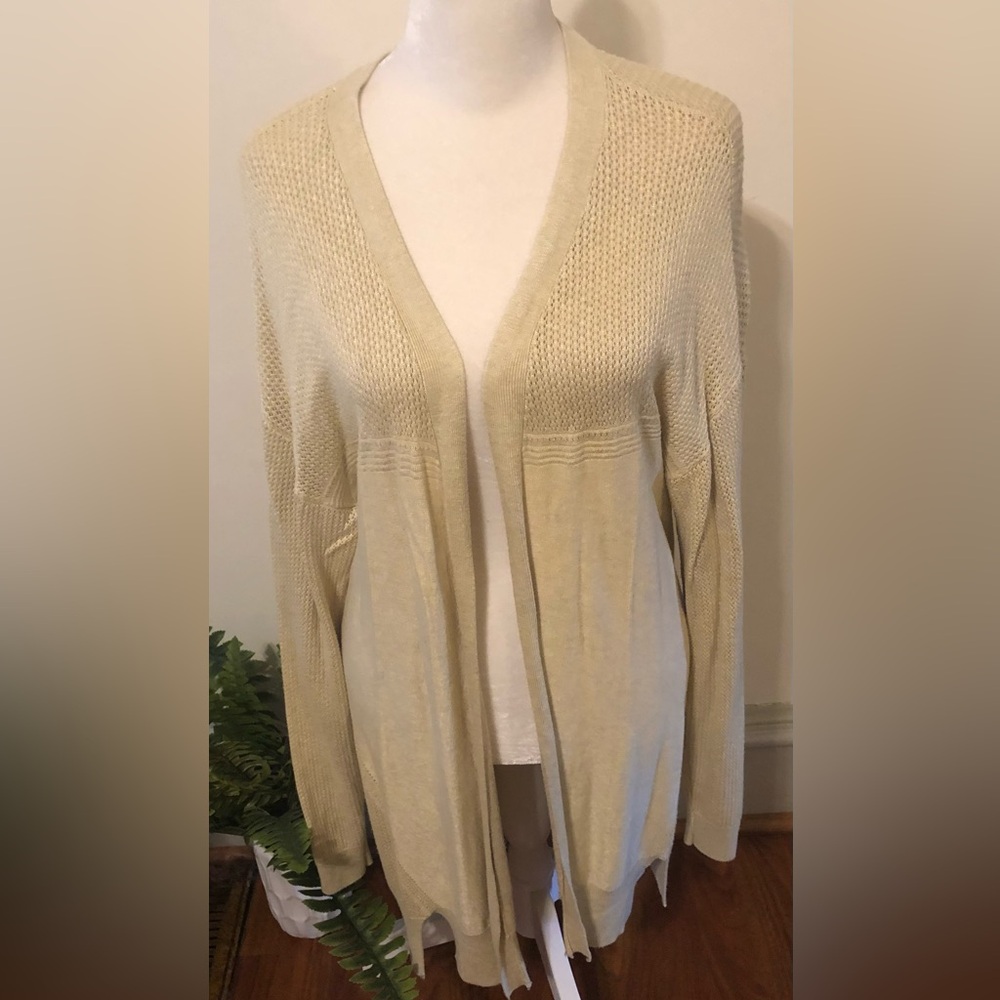 Maurices Long Cardigan Large Open Coastal Grandma Vanilla Yellow Soft Girl